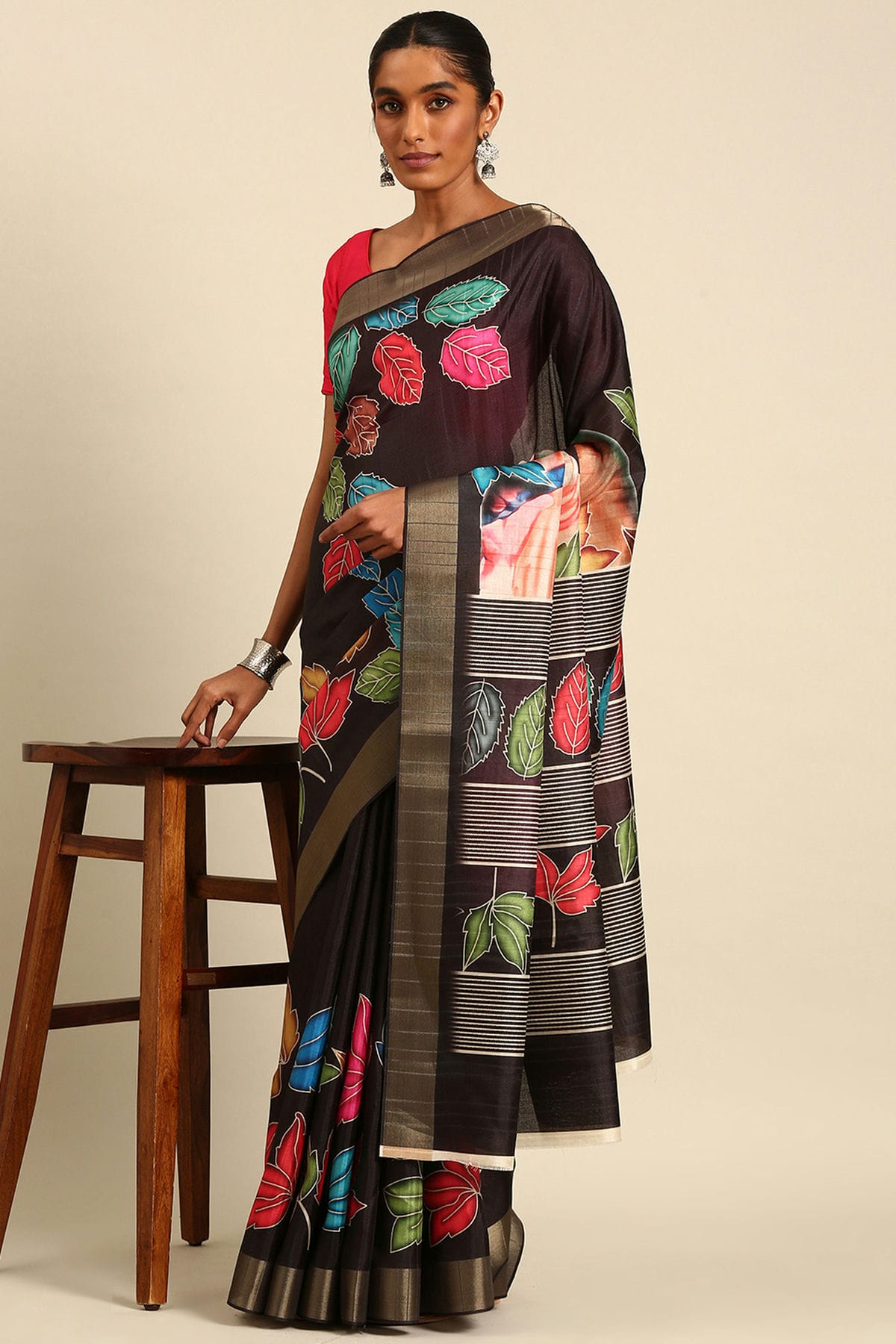 Black Colour Cotton Printed Saree