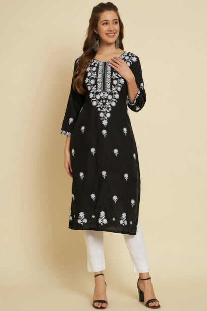 Black Colour Cotton Slub Kurti