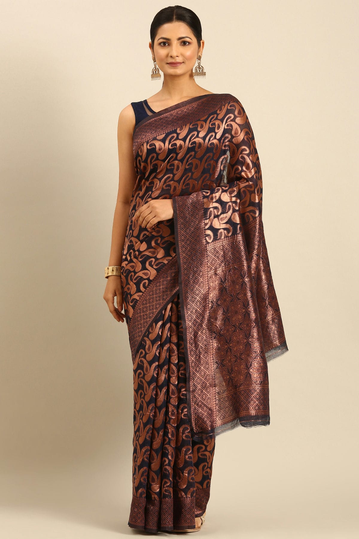 Black Colour Cotton Traditional Saree