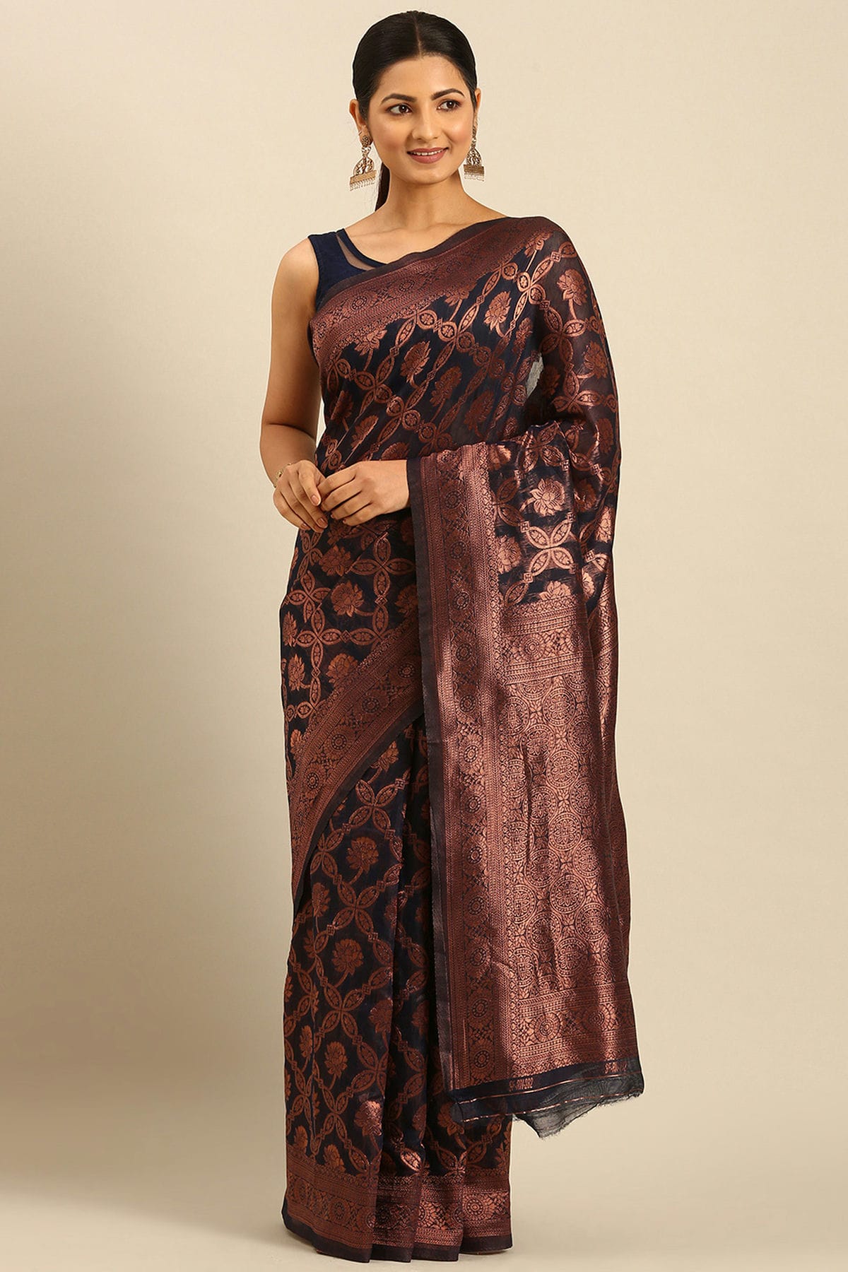 Black Colour Cotton Traditional Saree