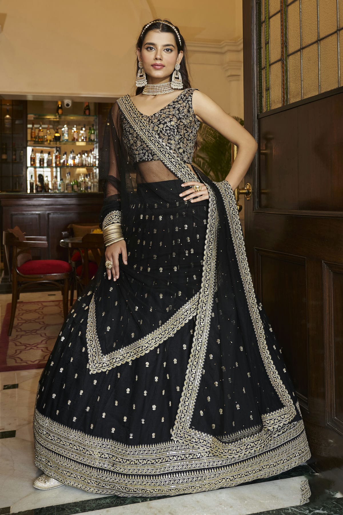 Black Colour Embroidery Soft Net Lehenga Choli