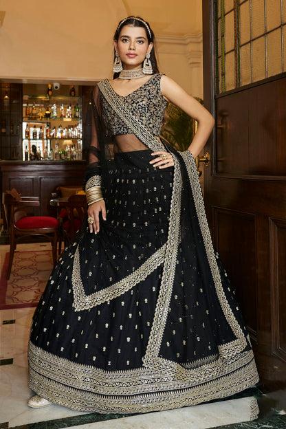 Black Colour Embroidery Soft Net Lehenga Choli