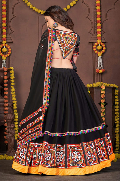 Black Colour Embroidery Work Georgette Navratri Lehenga