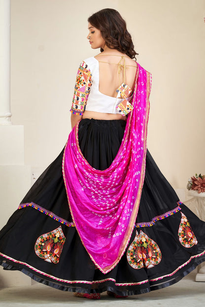 Black Colour Embroidery Work Georgette Navratri Lehenga