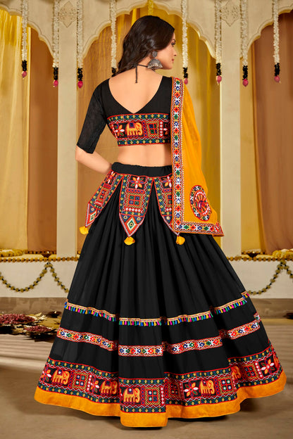 Black Colour Embroidery Work Georgette Navratri Lehenga