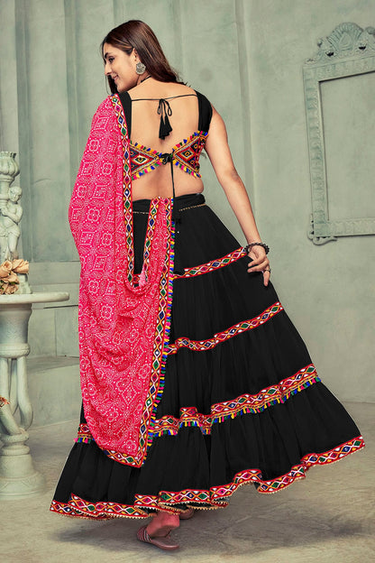 Black Colour Embroidery Work Georgette Navratri Lehenga