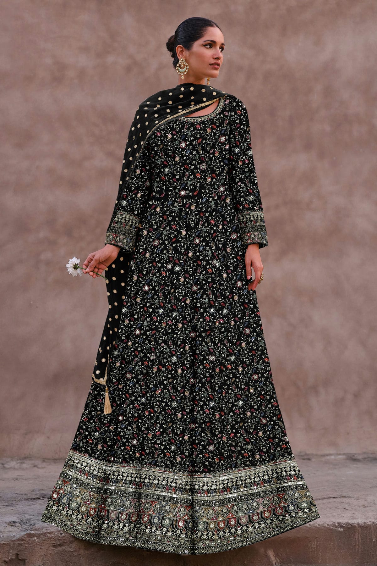 Black Colour Faux Georgette Anarkali Suit