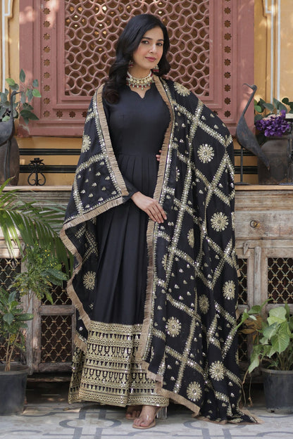 Black-Colour-Faux-Georgette-Fabric-Stitched-Gown-VSGW1112369