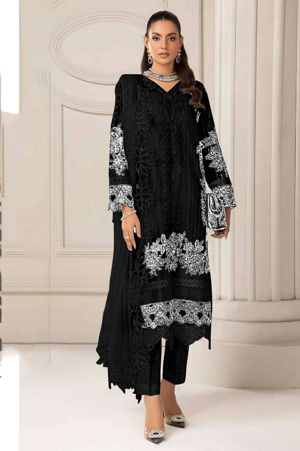 Black Colour Faux Georgette Pakistani Suit