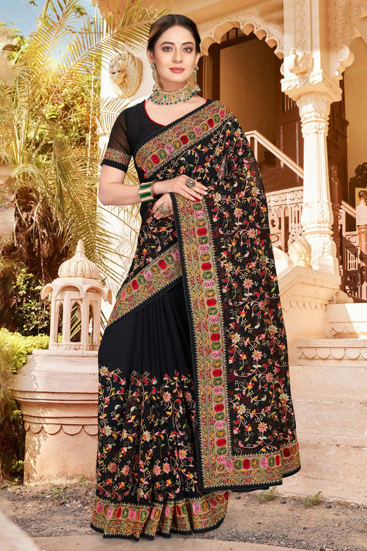 Black Colour Georgette Designer Saree