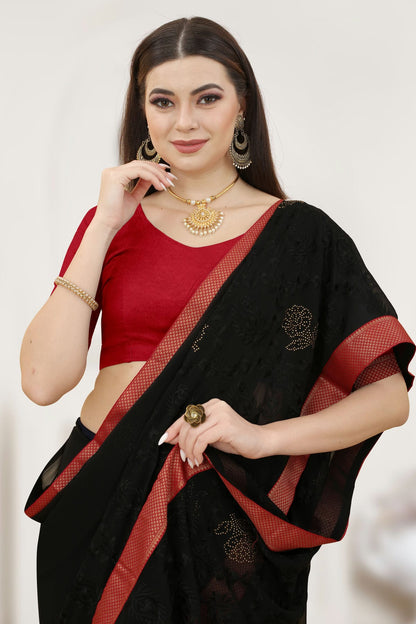 Black Colour Georgette Designer Saree