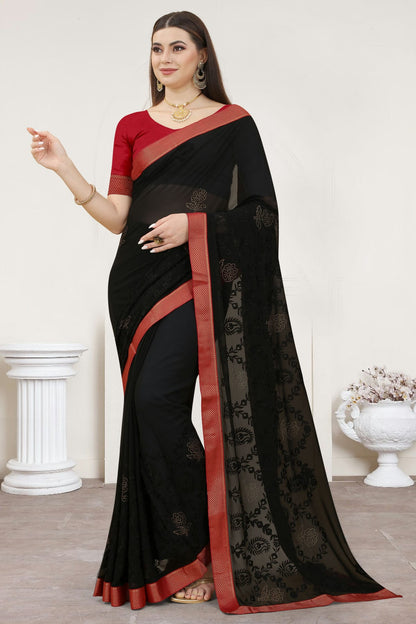 Black Colour Georgette Designer Saree