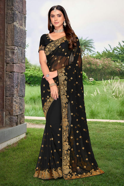 Black Colour Georgette Designer Saree