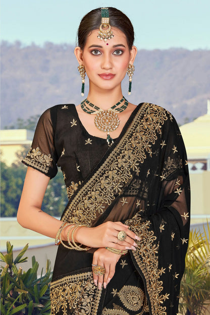 Black Colour Georgette Designer Saree