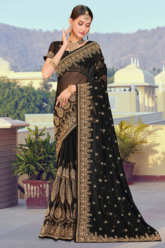 Black Colour Georgette Designer Saree