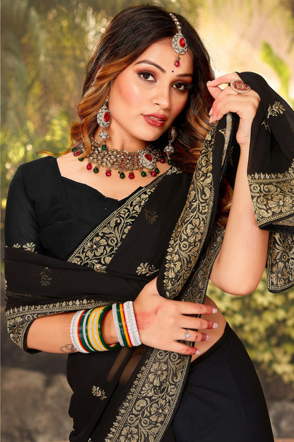 Black Colour Georgette Designer Saree