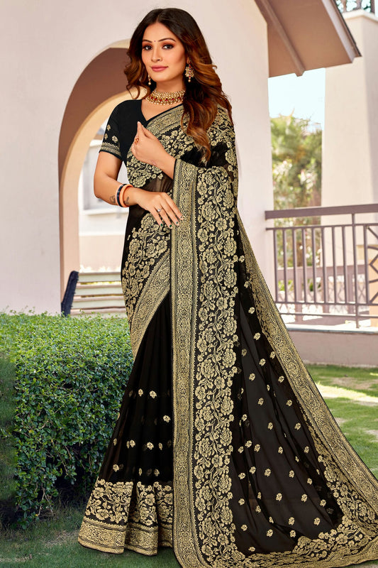 Black Colour Georgette Designer Saree