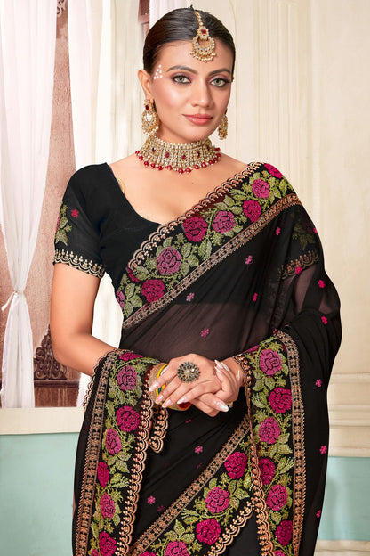 Black Colour Georgette Designer Saree