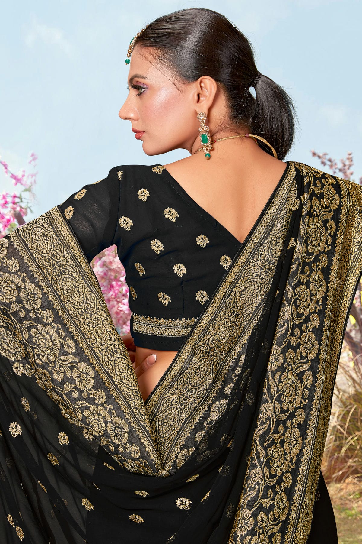 Black Colour Georgette Designer Saree