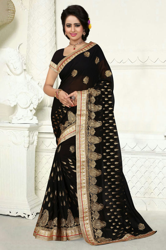 Black Colour Georgette Designer Saree