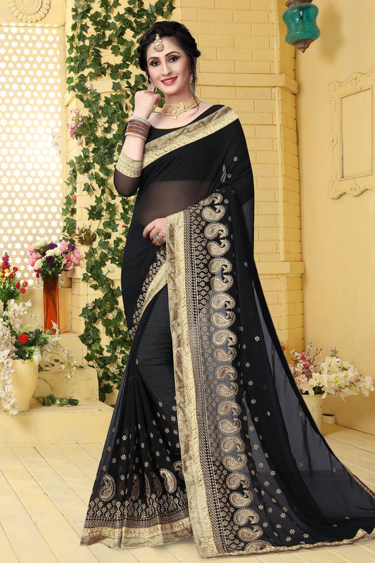 Black Colour Georgette Designer Saree