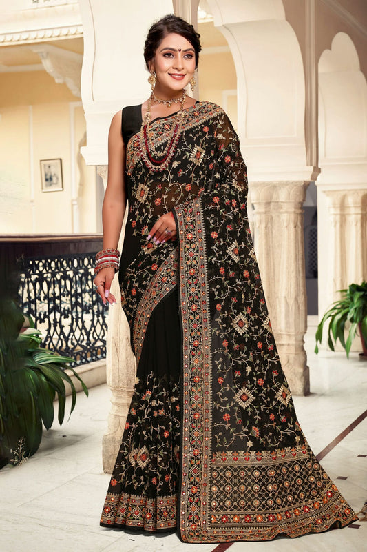 Black Colour Georgette Designer Saree