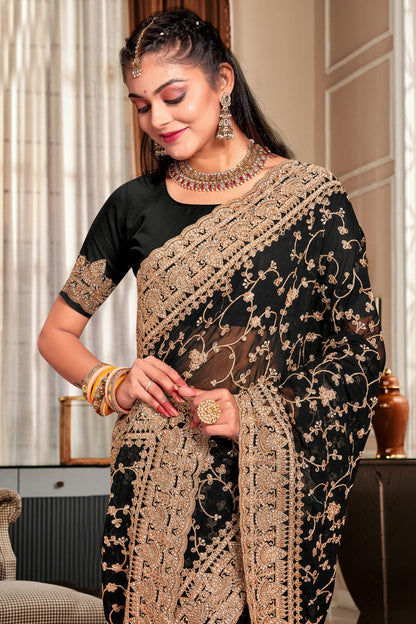 Black Colour Georgette Designer Saree