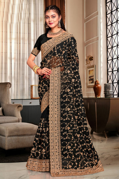 Black Colour Georgette Designer Saree