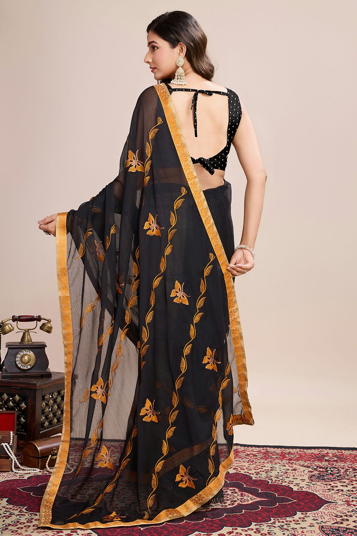 Black Colour Georgette Designer Saree