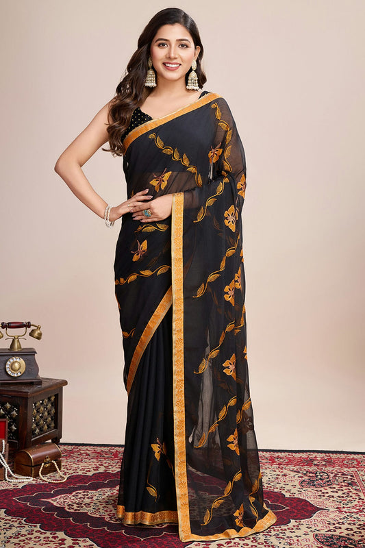 Black Colour Georgette Designer Saree