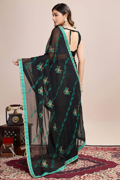 Black Colour Georgette Designer Saree