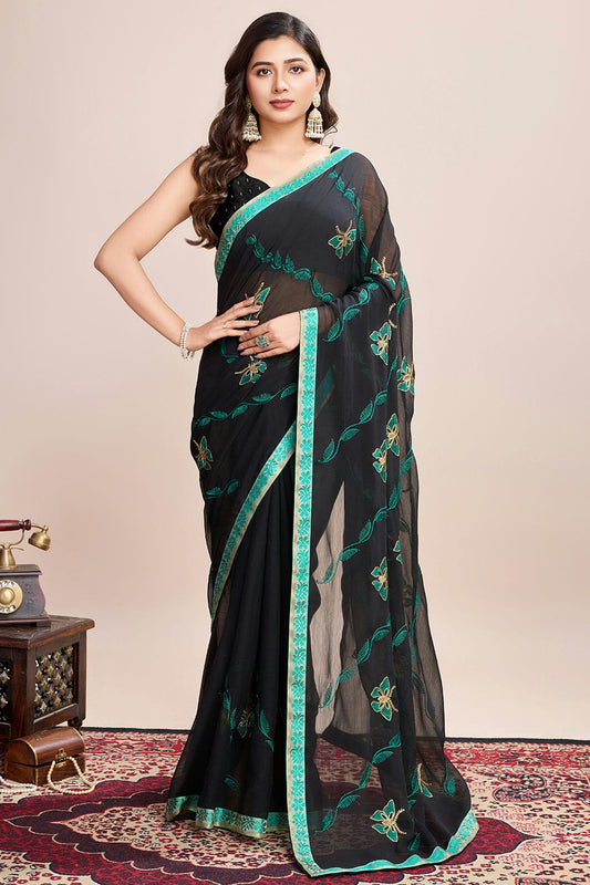 Black Colour Georgette Designer Saree