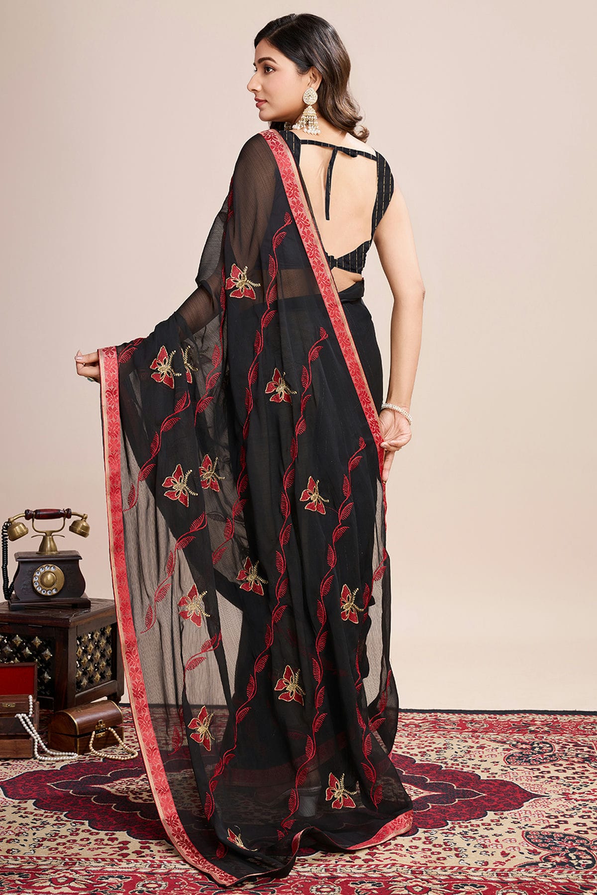 Black Colour Georgette Designer Saree