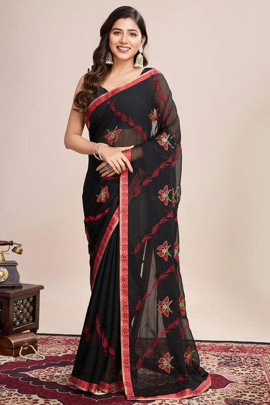 Black Colour Georgette Designer Saree