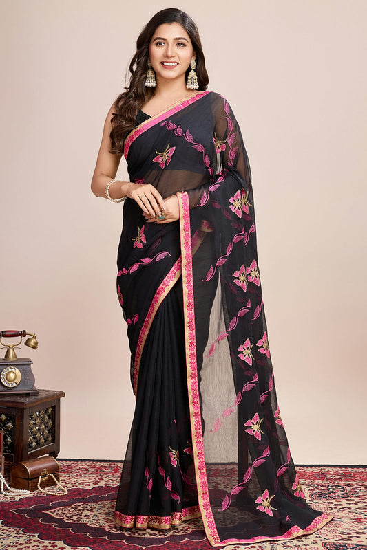 Black Colour Georgette Designer Saree