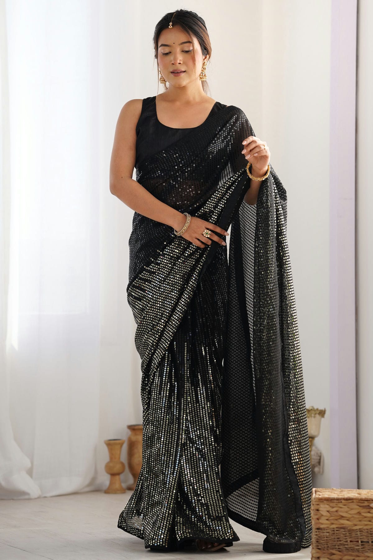 Black Colour Georgette Designer Saree