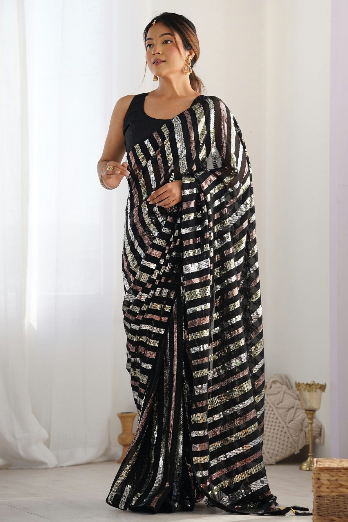 Black Colour Georgette Designer Saree