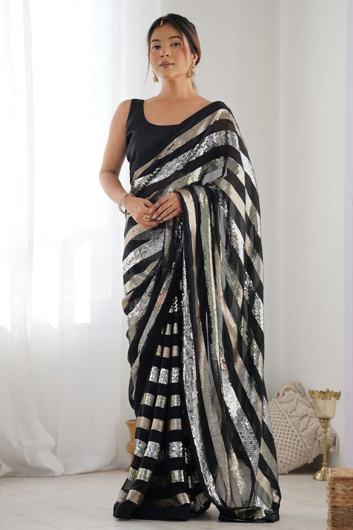 Black Colour Georgette Designer Saree