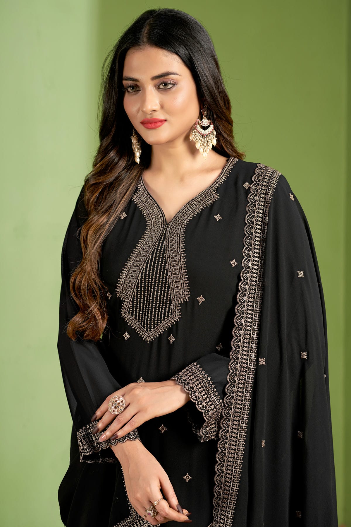 Black Colour Georgette Pant Style Suit