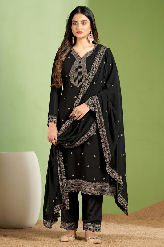 Black Colour Georgette Pant Style Suit