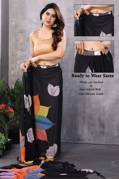 Black Colour Georgette Ready To Wear Saree