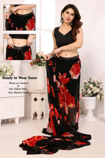 Black Colour Georgette Ready To Wear Saree