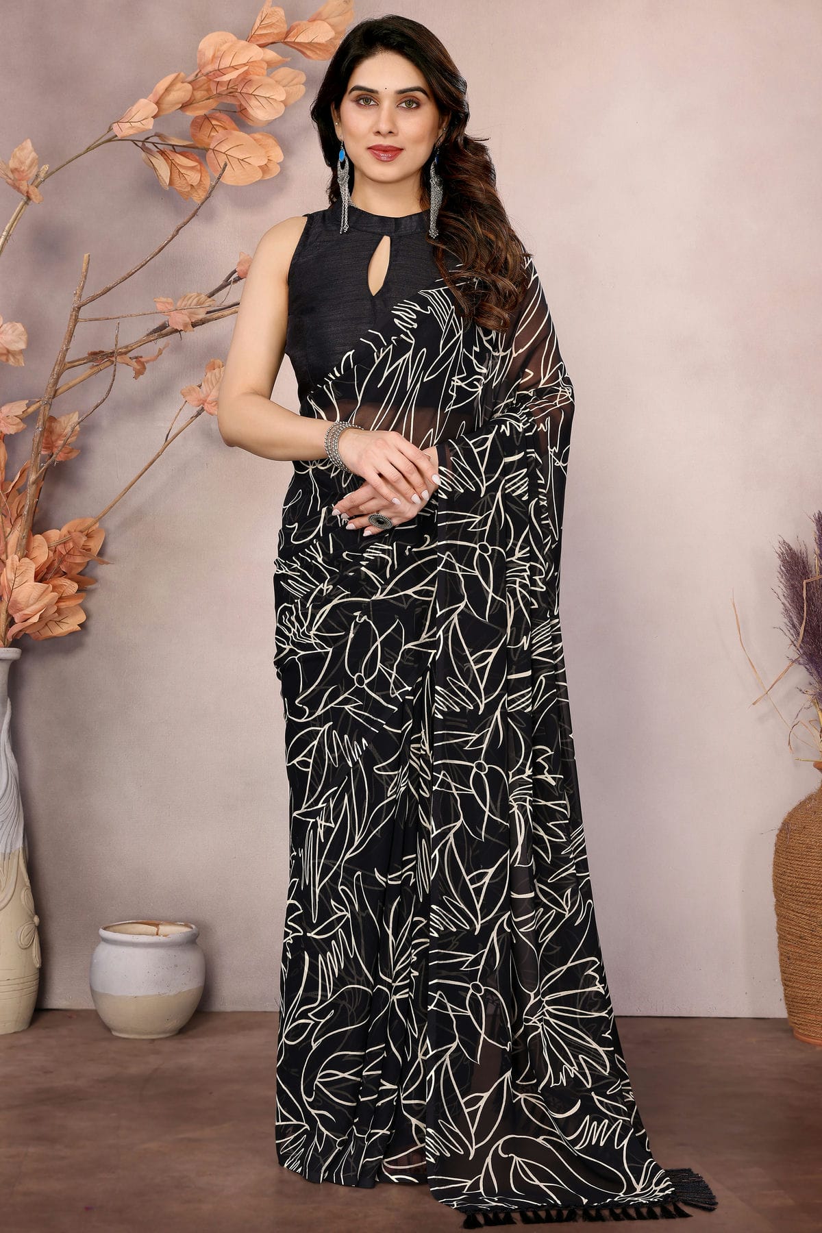 Black-Colour-Georgette-Ready-To-Wear-Saree-VSSD1180207