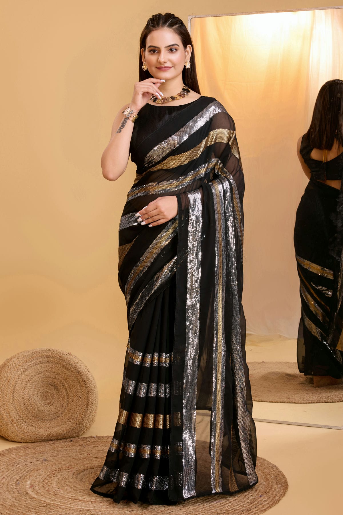 Black Colour Georgette Saree