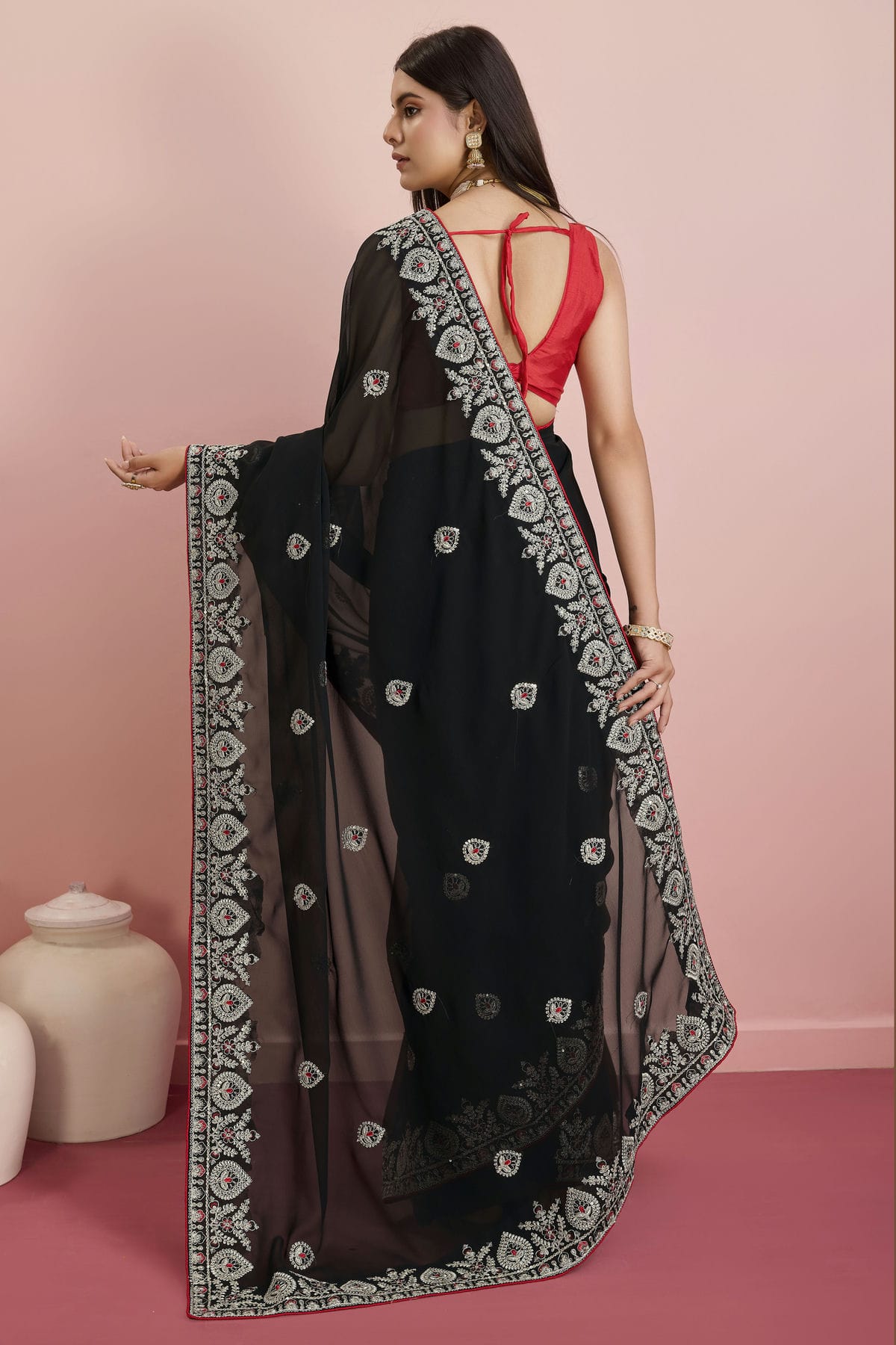 Black Colour Georgette Saree