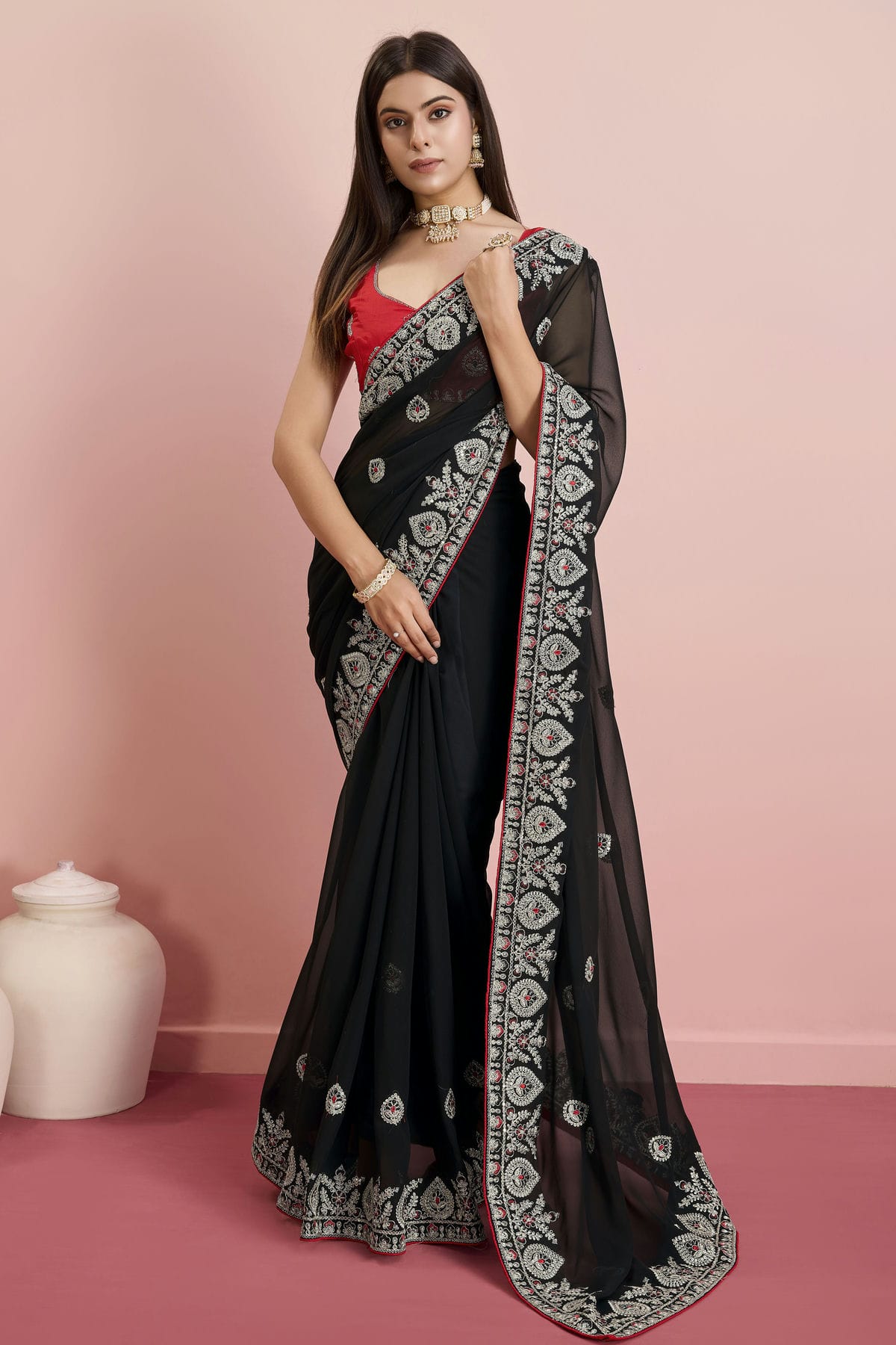 Black Colour Georgette Saree