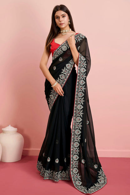 Black Colour Georgette Saree