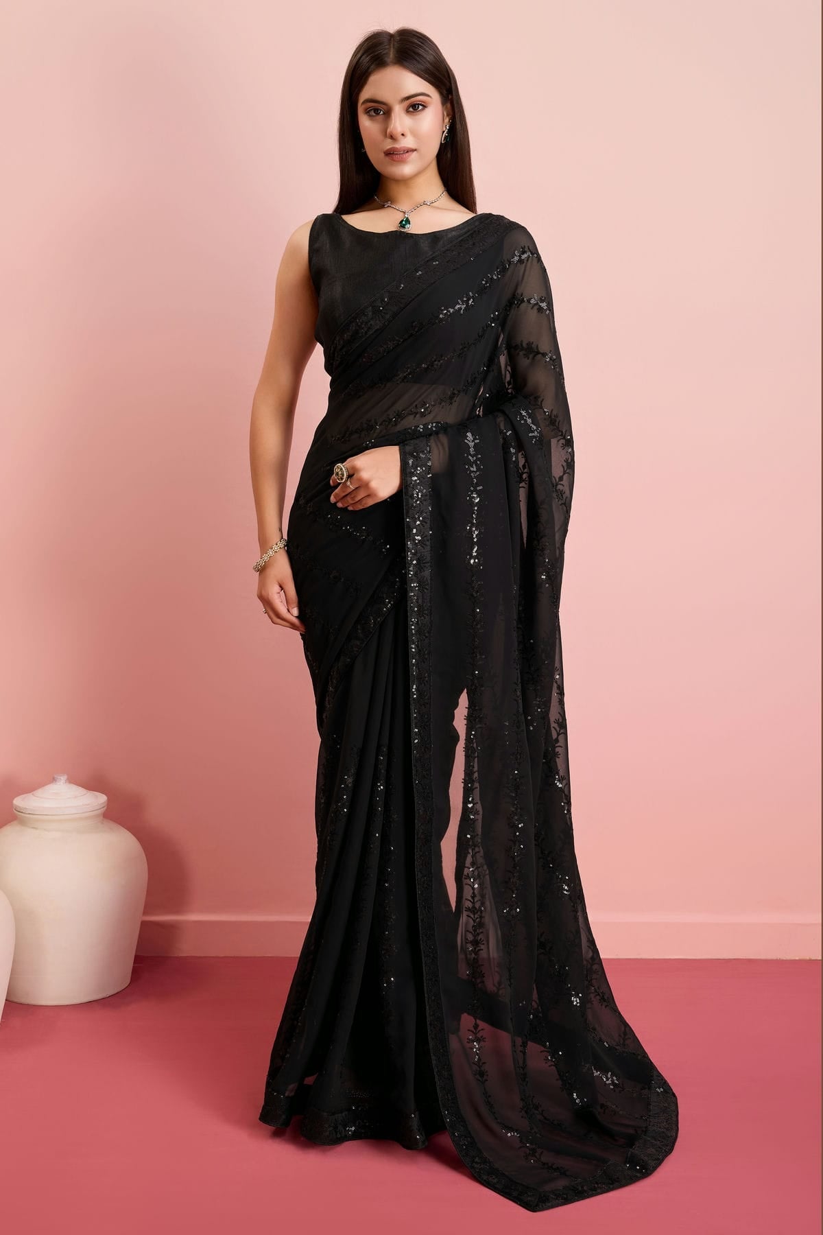 Black Colour Georgette Saree