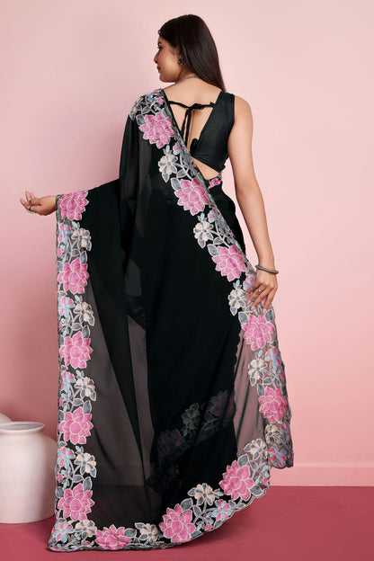 Black Colour Georgette Saree