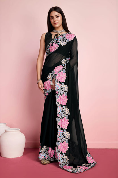 Black Colour Georgette Saree